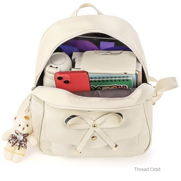 3-Piece PU Leather Backpack Set with Shoulder Bag and Card Holder